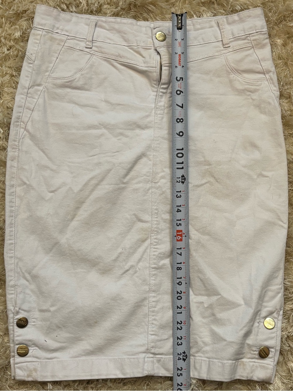 White Denim Jean skirt with Gold Buttons